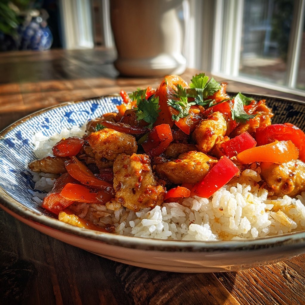 Kalorienarme Hähnchenpfanne Mit Paprika Und Reis