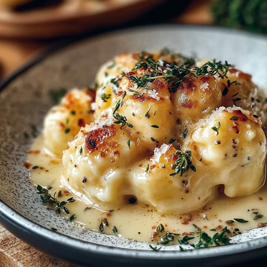 Knusprige Low-Carb-Blumenkohl-Goldstücke mit cremigem Senf-Knoblauch-Dip
